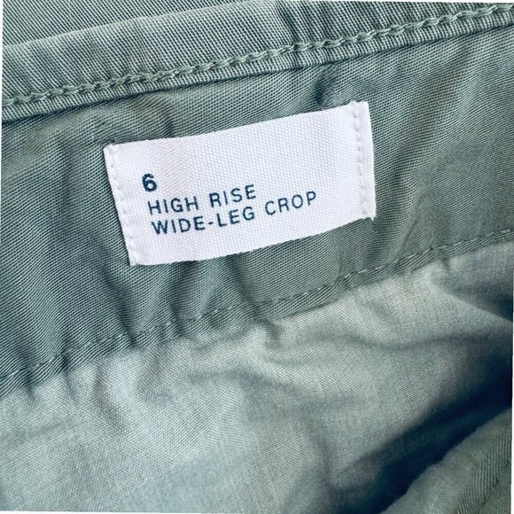 New GAP High Rise Wide Leg Crop Stretch Pleated Sage Olive Green Utility Pants 6 - Picture 3 of 7